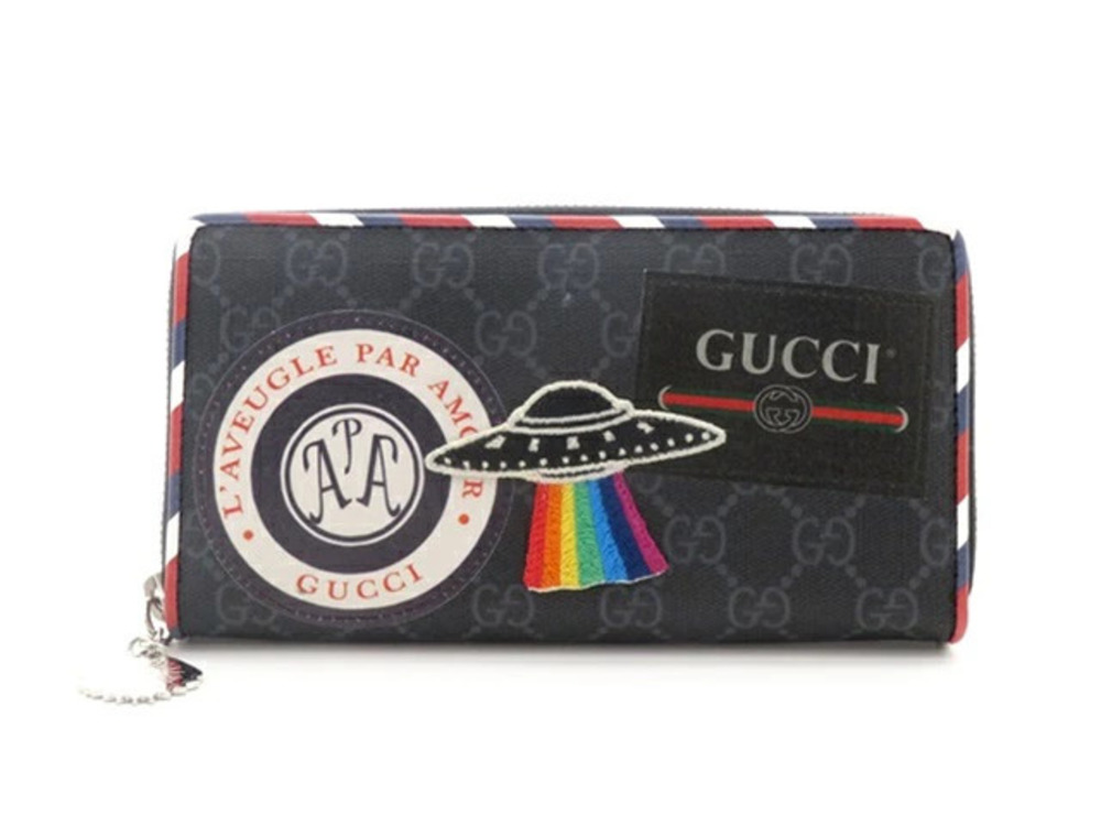 Gucci Night Courier GG Supreme Round Wallet Gray Leather